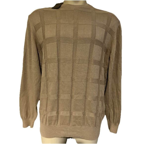 New Mens Cotton Viscose Pullover Crew Neck Puntodue Sweater Large Tan New Italy - Picture 1 of 5